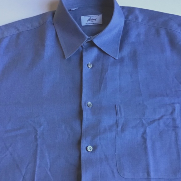 BRIONI solid steel blue textured cotton shirt Sz L made in Italy 🇮🇹 - Picture 6 of 7